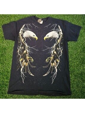 Vintage Style Eagle T-Shirt Mens Medium Gildan Tuff Black